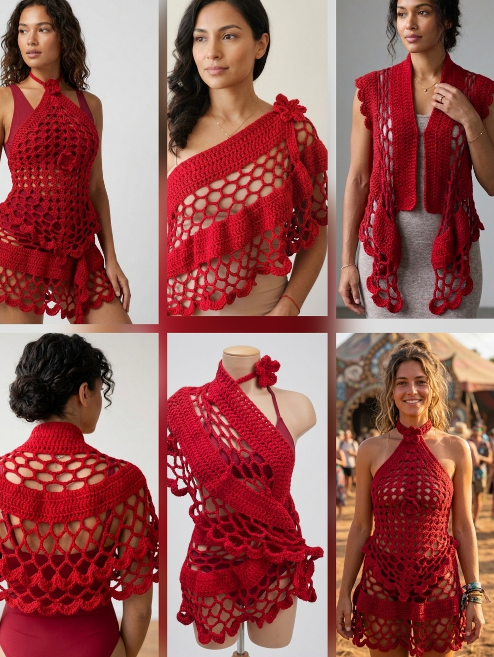 Handmade crochet set styled 5 different ways. Skirt, shawl, top & more—your vibe - Picture 2 of 16